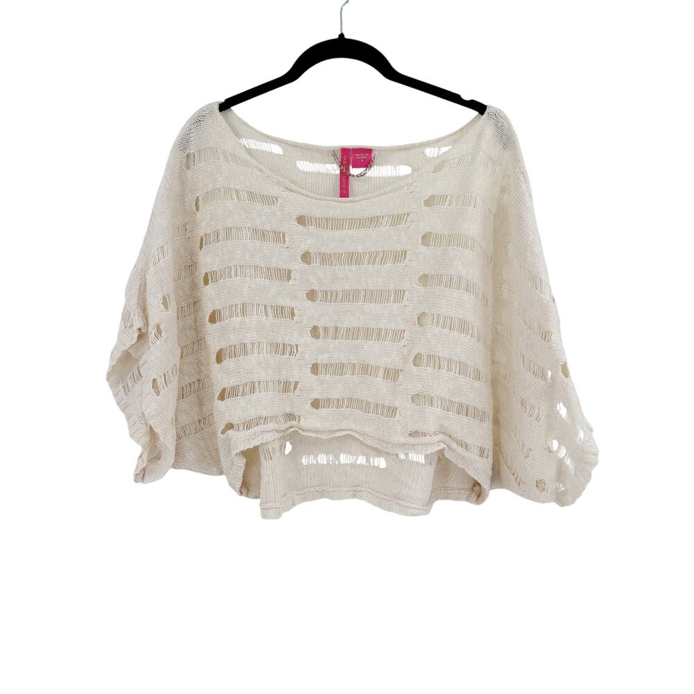 2/$30 CHARLOTTE Top Size S Cream Knit Mesh Blouse Resort Wear